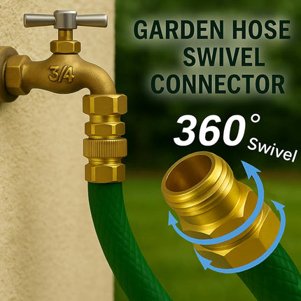 2 Pack Garden Hose Swivel Connector, 3/4" GHT Brass Swivel Hose Connector, 360° Male to Female Hose Adapter, Anti-Kink Garden Hose Fittings, No-Leak Design with Washer and PTFE Tape.