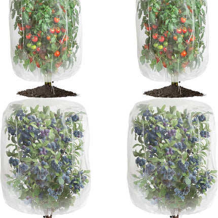 4 Pack Garden Mesh Netting for Plants 2.6x3.3ft - 3.3x4.9ft Insect Bird Netting Pest Barrier Bag with Drawstring 2 Size Fruits Tree Blueberry Bush Netting Cover Bag Protection for Vegetables Tomato.