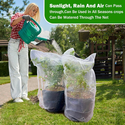 4 Pack Garden Mesh Netting for Plants 2.6x3.3ft - 3.3x4.9ft Insect Bird Netting Pest Barrier Bag with Drawstring 2 Size Fruits Tree Blueberry Bush Netting Cover Bag Protection for Vegetables Tomato.