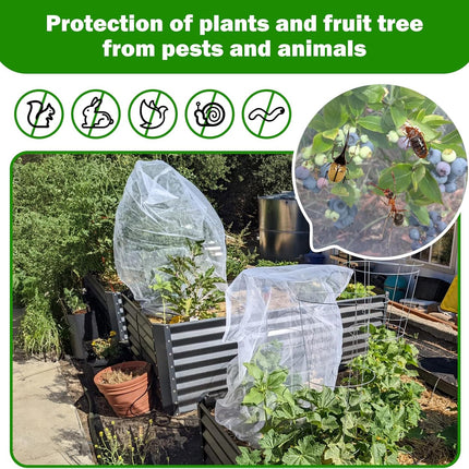 4 Pack Garden Mesh Netting for Plants 2.6x3.3ft - 3.3x4.9ft Insect Bird Netting Pest Barrier Bag with Drawstring 2 Size Fruits Tree Blueberry Bush Netting Cover Bag Protection for Vegetables Tomato.