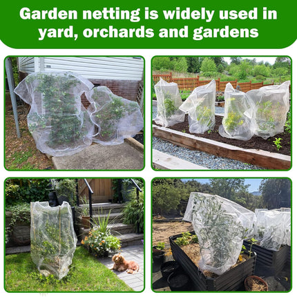 4 Pack Garden Mesh Netting for Plants 2.6x3.3ft - 3.3x4.9ft Insect Bird Netting Pest Barrier Bag with Drawstring 2 Size Fruits Tree Blueberry Bush Netting Cover Bag Protection for Vegetables Tomato.