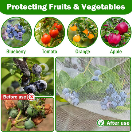 4 Pack Garden Mesh Netting for Plants 2.6x3.3ft - 3.3x4.9ft Insect Bird Netting Pest Barrier Bag with Drawstring 2 Size Fruits Tree Blueberry Bush Netting Cover Bag Protection for Vegetables Tomato.