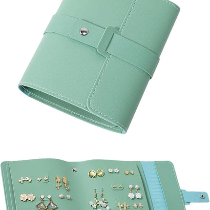 Earring Holder Organizer with Foldable Book Design Jewelry Book Organizer, Portable Pu Leather Travel Earring Case(Green).