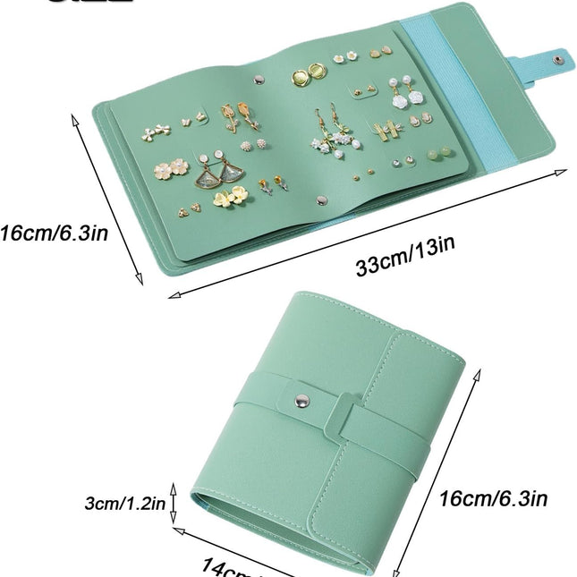 Earring Holder Organizer with Foldable Book Design Jewelry Book Organizer, Portable Pu Leather Travel Earring Case(Green).