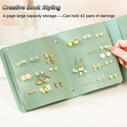 Earring Holder Organizer with Foldable Book Design Jewelry Book Organizer, Portable Pu Leather Travel Earring Case(Green).