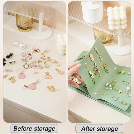 Earring Holder Organizer with Foldable Book Design Jewelry Book Organizer, Portable Pu Leather Travel Earring Case(Green).