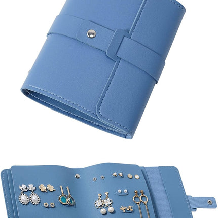 Earring Holder Organizer with Foldable Book Design Jewelry Book Organizer, Portable Pu Leather Travel Earring Case(Blue).