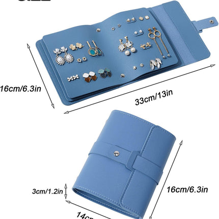 Earring Holder Organizer with Foldable Book Design Jewelry Book Organizer, Portable Pu Leather Travel Earring Case(Blue).