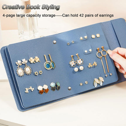 Earring Holder Organizer with Foldable Book Design Jewelry Book Organizer, Portable Pu Leather Travel Earring Case(Blue).