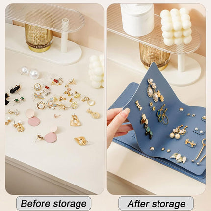 Earring Holder Organizer with Foldable Book Design Jewelry Book Organizer, Portable Pu Leather Travel Earring Case(Blue).
