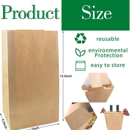50 Pack 12 Lb Brown Paper Lunch Bags, 12.5" x 7" x 4.3" Large Bread Bags Bulk, Heavy Duty kraft Paper Sacks for Grocery Wrapping, Retail Shopping, Bakery, Party Favors.