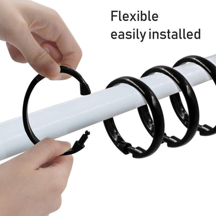 Shower Curtain Rings-12 Pack- Plastic Shower Curtain Hooks O-Shaped Rings Hook Glide Easily on Bathroom Shower Rod(Black).