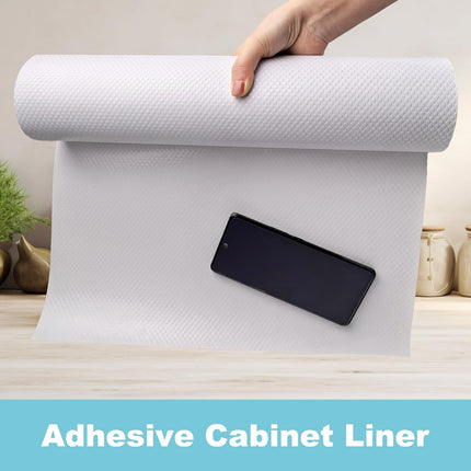 Cabinet Shelf Liner Peel and Stick: Self Adhesive Cabinets Paper - 15.7 in x 12 FT Non-Slip White Drawers Liners - Easy to Cut, Removable,  Cupboard Liner for Pantry Shelves, Countertops.