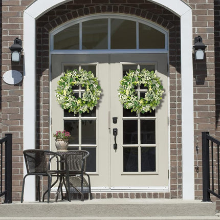 24-26 Inch Artificial Spring Summer Greenery Christmas Wreaths for Front Door Green Eucalyptus Leaf Wreath Decor Boxwood with Big Berries for Farmhouse Outside Year Round.