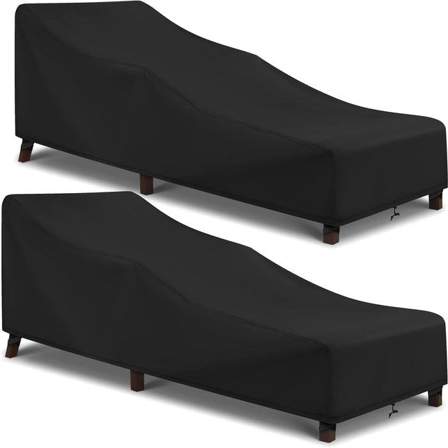 Patio Chaise Lounge Cover Water Resistant, 2 Pack of Pool Lounge Chair Covers for Outside Stackable Cushions and Outdoor Furniture, 80" x 30" x 26" H, Black.