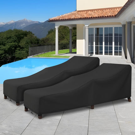 Patio Chaise Lounge Cover Water Resistant, 2 Pack of Pool Lounge Chair Covers for Outside Stackable Cushions and Outdoor Furniture, 80" x 30" x 26" H, Black.