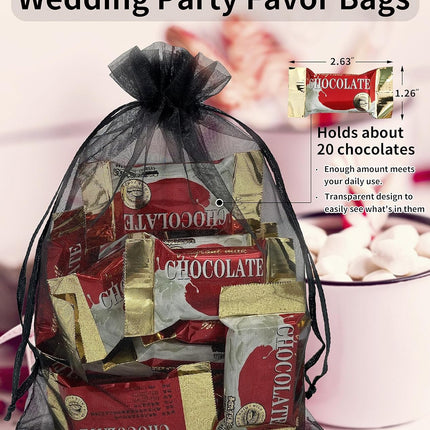 100PCS Sheer Organza Bag 5''X7'' Black Mesh Bags Drawstring Gift Bag Small for Jewelry Goodie Candy Wedding Party Favor Pouch Bags (Black).