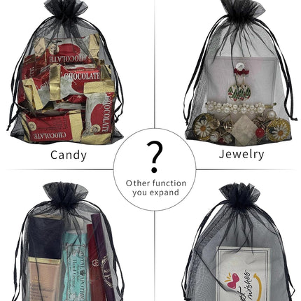 100PCS Sheer Organza Bag 5''X7'' Black Mesh Bags Drawstring Gift Bag Small for Jewelry Goodie Candy Wedding Party Favor Pouch Bags (Black).