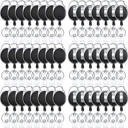 50 Pcs Heavy Duty Retractable Badge Reels Batch ID Badge Holder Retractable Clip Bulk Key Holder with Ring for Office Worker Employee, Doctor Nurse Gifts (Black).