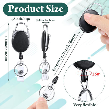 50 Pcs Heavy Duty Retractable Badge Reels Batch ID Badge Holder Retractable Clip Bulk Key Holder with Ring for Office Worker Employee, Doctor Nurse Gifts (Black).