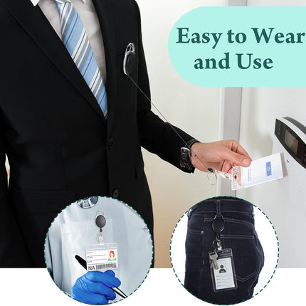 50 Pcs Heavy Duty Retractable Badge Reels Batch ID Badge Holder Retractable Clip Bulk Key Holder with Ring for Office Worker Employee, Doctor Nurse Gifts (Black).