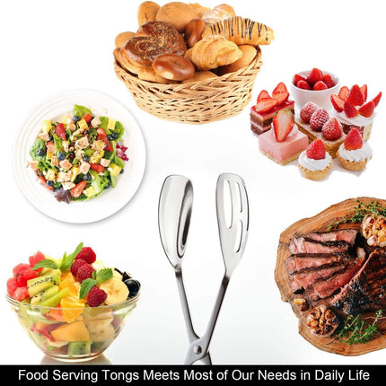 2-PACK Serving Tongs for Cooking Buffet Party Catering, Thickening Food Serving Cake Bread Kitchen Salad Tongs, Stainless Steel.