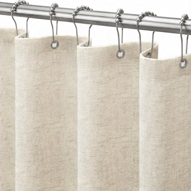 Linen Shower Curtain Fabric Boho Beige Shower Curtain Neutral Linen Shower Curtains for Bathroom Vintage Farmhouse Bathroom Decor (72x72 Inch).