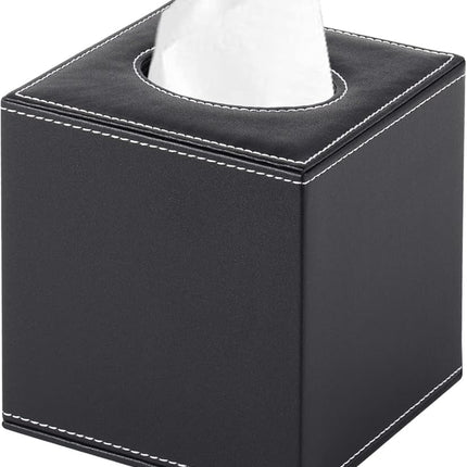 PU Leather Tissue Box Cover Square,Upgrade Large Size Napkin Holder Pumping Paper Case Dispenser,Facial Tissue Holder with Magnetic Bottom for Home Office Car Hotel Restaurant Black (Black-1).