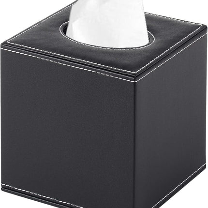 PU Leather Tissue Box Cover Square,Upgrade Large Size Napkin Holder Pumping Paper Case Dispenser,Facial Tissue Holder with Magnetic Bottom for Home Office Car Hotel Restaurant Black (Black-1).
