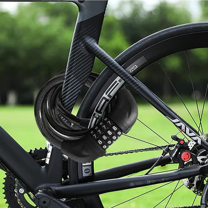 Bike Cable Lock 6FT Long, 4 Digit Resettable Combination Lock, Heavy Duty Steel Cable with Waterproof Vinyl Coating Anti Theft Security Lock for Road Bike E-Bike Scooter Fence Gate Toolbox.