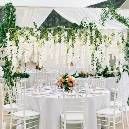 12Pack Wisteria Hanging Artificial Flowers 3.6ft Wisteria Silk Flowers Garland Fake Bushy Vine Faux Ratta String for Wedding Arch Party Garden Greenery Home Wall Backdrop Decor (Milk White).
