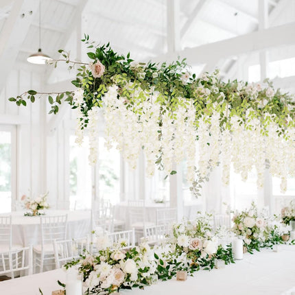 12Pack Wisteria Hanging Artificial Flowers 3.6ft Wisteria Silk Flowers Garland Fake Bushy Vine Faux Ratta String for Wedding Arch Party Garden Greenery Home Wall Backdrop Decor (Milk White).