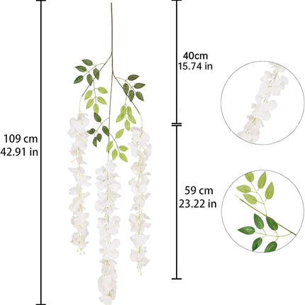 12Pack Wisteria Hanging Artificial Flowers 3.6ft Wisteria Silk Flowers Garland Fake Bushy Vine Faux Ratta String for Wedding Arch Party Garden Greenery Home Wall Backdrop Decor (Milk White).