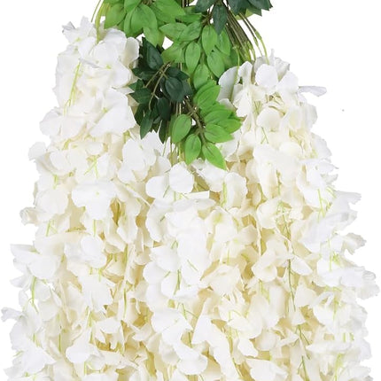 12Pack Wisteria Hanging Artificial Flowers 3.6ft Wisteria Silk Flowers Garland Fake Bushy Vine Faux Ratta String for Wedding Arch Party Garden Greenery Home Wall Backdrop Decor (Milk White).