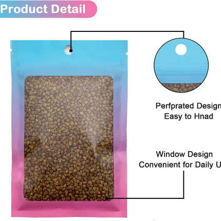 100 Pcs Resealable Mylar Bags, Gradient Color Food Storage Bags, Zip Bag Foil Bags Packaging Pouch for Food Storage, Sample, Small Business (Blue Pink, 4 X 6 Inch).