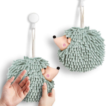 Fuzzy Ball Hand Towels (Set of 2) - Dry Your Hands conveniently with This Creative Hand Towel Hedgehog Decorative Towels for Bathroom (Pack of 2, Mint).