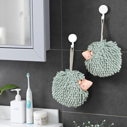Fuzzy Ball Hand Towels (Set of 2) - Dry Your Hands conveniently with This Creative Hand Towel Hedgehog Decorative Towels for Bathroom (Pack of 2, Mint).