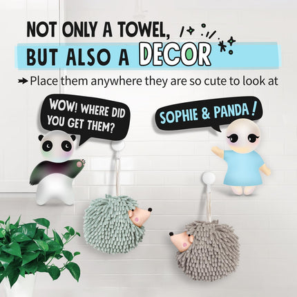 Fuzzy Ball Hand Towels (Set of 2) - Dry Your Hands conveniently with This Creative Hand Towel Hedgehog Decorative Towels for Bathroom (Pack of 2, Mint).