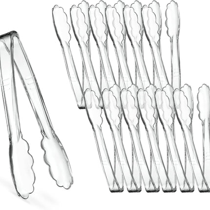 [Clear Tongs 7.5'' Inches]  7.5'' Serving Tongs Heavy Duty Reusable Kitchen and BBQ Clear Serving Tong for party's, Caterings, Events, Buffet, Weddings, And every Day use Pack of 12.