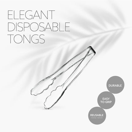 [Clear Tongs 7.5'' Inches]  7.5'' Serving Tongs Heavy Duty Reusable Kitchen and BBQ Clear Serving Tong for party's, Caterings, Events, Buffet, Weddings, And every Day use Pack of 12.