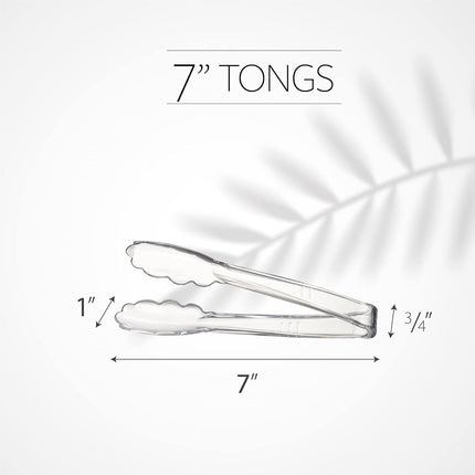 [Clear Tongs 7.5'' Inches]  7.5'' Serving Tongs Heavy Duty Reusable Kitchen and BBQ Clear Serving Tong for party's, Caterings, Events, Buffet, Weddings, And every Day use Pack of 12.