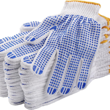 12Pairs Grip Safety Work Gloves Anti-slip Dots Bulk Gloves Moist Cotton Knit Gloves for Garage Warehouse Construction.