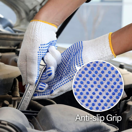 12Pairs Grip Safety Work Gloves Anti-slip Dots Bulk Gloves Moist Cotton Knit Gloves for Garage Warehouse Construction.