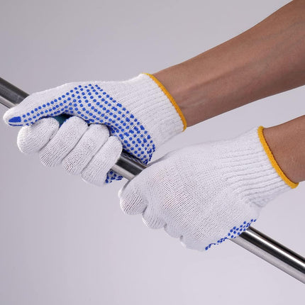 12Pairs Grip Safety Work Gloves Anti-slip Dots Bulk Gloves Moist Cotton Knit Gloves for Garage Warehouse Construction.