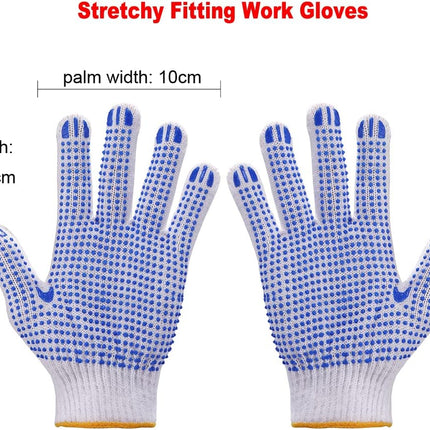 12Pairs Grip Safety Work Gloves Anti-slip Dots Bulk Gloves Moist Cotton Knit Gloves for Garage Warehouse Construction.
