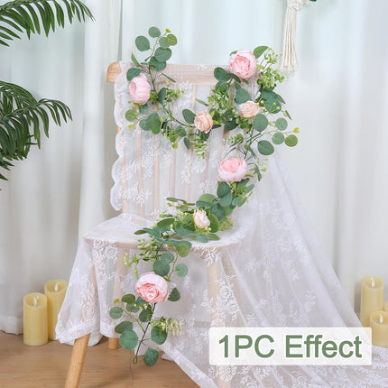 2 Pack 13FT Flower Garland, Artificial Rose Vine Fake Flower Garland Silk Rose Peony Hanging Vine Faux Floral Garlands for Wedding Party Arch Table Wall Backdrop Decoration (Light Pink, 2PCS).