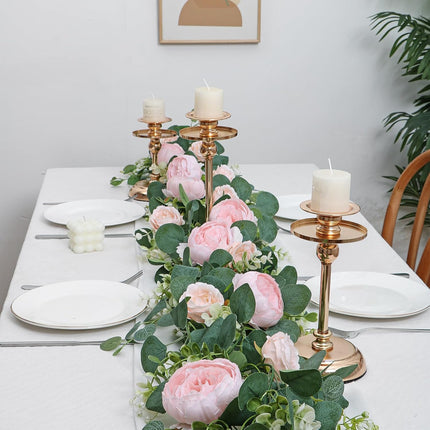 2 Pack 13FT Flower Garland, Artificial Rose Vine Fake Flower Garland Silk Rose Peony Hanging Vine Faux Floral Garlands for Wedding Party Arch Table Wall Backdrop Decoration (Light Pink, 2PCS).