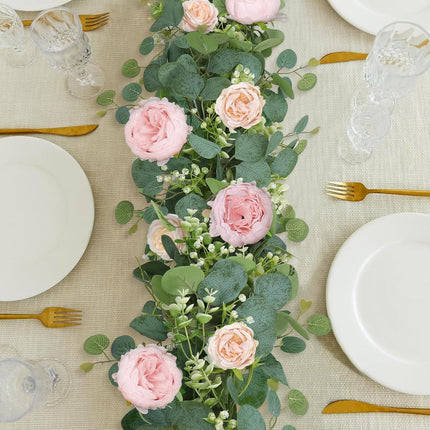 2 Pack 13FT Flower Garland, Artificial Rose Vine Fake Flower Garland Silk Rose Peony Hanging Vine Faux Floral Garlands for Wedding Party Arch Table Wall Backdrop Decoration (Light Pink, 2PCS).