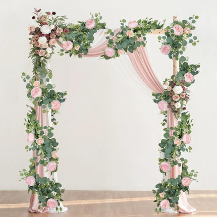 2 Pack 13FT Flower Garland, Artificial Rose Vine Fake Flower Garland Silk Rose Peony Hanging Vine Faux Floral Garlands for Wedding Party Arch Table Wall Backdrop Decoration (Light Pink, 2PCS).