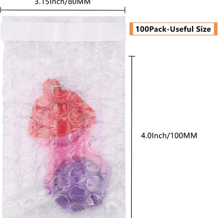 100Pack Small Bubble Out Bag Pouches 3.15" x 4" Self-Seal Bubble Pouches Bags, Double Walled Bubble Cushioning Bags, Self-Sealing Protective Wrap Cushioning Bags for Shipping, Packing, Moving.